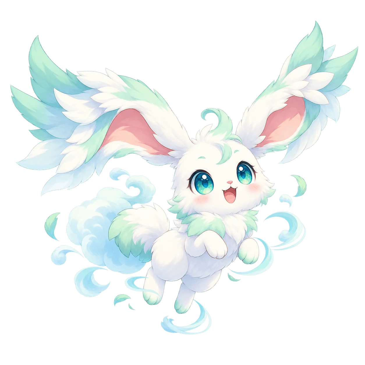White and mint sky rabbit with wing-like ears